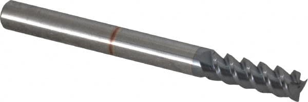 Accupro - 3/16", 9/16" LOC, 3/16" Shank Diam, 2" OAL, 3 Flute, Solid Carbide Square End Mill - Single End, TiCN Finish, Spiral Flute, 60° Helix, Centercutting, Right Hand Cut, Right Hand Flute - Benchmark Tooling