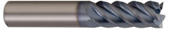 Accupro - 1/4", 1-1/4" LOC, 1/4" Shank Diam, 4" OAL, 5 Flute, Solid Carbide Square End Mill - Single End, TiCN Finish, Spiral Flute, 45° Helix, Centercutting, Right Hand Cut, Right Hand Flute - Benchmark Tooling