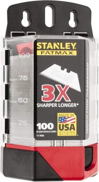 Stanley - 100 Piece High Carbon Steel Utility Knife Blade - 2-7/16" OAL, 0.024" Blade Thickness - Benchmark Tooling