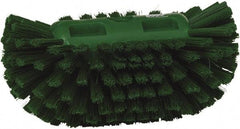 Vikan - 1-1/2" Bristle Length, Polyester Utility Scrub Brush - 5-1/2" Wide Head, 8" OAL, European Threaded Handle, Green, Polypropylene Block - Benchmark Tooling