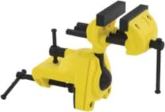 Stanley - 2-7/8" Jaw Width, 3" Opening Capacity, 1-1/2" Throat Depth, Cast Aluminum Swivel Bench Vise - Clamp-On Base Attachment, 7" Long x 3-1/4" Wide x 9-1/2" High - Benchmark Tooling