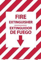 NMC - Fire Extinguisher, Pressure Sensitive Vinyl Fire Sign - 14" Wide x 10" High, English/Spanish, Glow-in-the-Dark - Benchmark Tooling