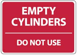 NMC - "Empty Cylinders - Do Not Use", 10" Long x 14" Wide, Pressure-Sensitive Vinyl Safety Sign - Rectangle, 0.004" Thick, Use for Accident Prevention - Benchmark Tooling