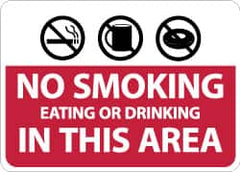 NMC - "No Smoking Eating or Drinking in This Area", 10" Long x 14" Wide, Rigid Plastic Safety Sign - Rectangle, 0.05" Thick, Use for Smoking Regulations - Benchmark Tooling