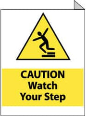 NMC - "Caution - Watch Your Step", 10" Long x 8" Wide, Rigid Plastic Safety Sign - Rectangle, 0.05" Thick, Use for Accident Prevention - Benchmark Tooling