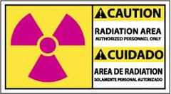 NMC - "Caution - Radiation Area - Authorized Personnel Only", 10" Long x 18" Wide, Pressure-Sensitive Vinyl Safety Sign - Rectangle, 0.004" Thick, Use for Accident Prevention - Benchmark Tooling