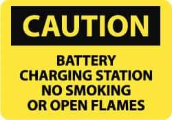 NMC - "Caution - Battery Charging Station - No Smoking or Open Flames", 7" Long x 10" Wide, Aluminum Safety Sign - Rectangle, 0.04" Thick, Use for Accident Prevention - Benchmark Tooling