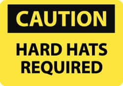 NMC - "Caution - Hard Hats Required", 7" Long x 10" Wide, Aluminum Safety Sign - Rectangle, 0.04" Thick, Use for Accident Prevention - Benchmark Tooling