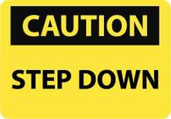 NMC - "Caution - Step Down", 7" Long x 10" Wide, Aluminum Safety Sign - Rectangle, 0.04" Thick, Use for Accident Prevention - Benchmark Tooling