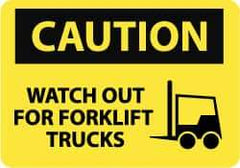 NMC - "Caution - Watch Out for Fork Lift Trucks", 7" Long x 10" Wide, Aluminum Safety Sign - Rectangle, 0.04" Thick, Use for Accident Prevention - Benchmark Tooling