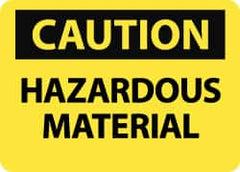 NMC - "Caution - Hazardous Material", 10" Long x 14" Wide, Aluminum Safety Sign - Rectangle, 0.04" Thick, Use for Hazardous Materials - Benchmark Tooling