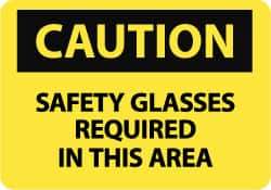 NMC - "Caution - Safety Glasses Required in This Area", 10" Long x 14" Wide, Pressure-Sensitive Vinyl Safety Sign - Rectangle, 0.004" Thick, Use for Accident Prevention - Benchmark Tooling