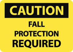 NMC - "Caution - Fall Protection Required", 10" Long x 14" Wide, Pressure-Sensitive Vinyl Safety Sign - Rectangle, 0.004" Thick, Use for Accident Prevention - Benchmark Tooling