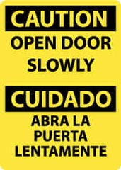 NMC - Caution - Open Door Slowly, Aluminum Fire and Exit Sign - 10" Wide x 14" High, English/Spanish - Benchmark Tooling