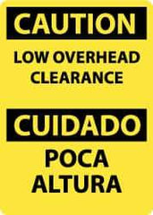 NMC - "Caution - Low Overhead Clearance", 14" Long x 10" Wide, Pressure-Sensitive Vinyl Safety Sign - Rectangle, 0.004" Thick, Use for Accident Prevention - Benchmark Tooling