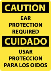 NMC - "Caution - Ear Protection Required", 14" Long x 10" Wide, Pressure-Sensitive Vinyl Safety Sign - Rectangle, 0.004" Thick, Use for Accident Prevention - Benchmark Tooling