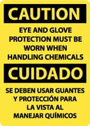 NMC - "Caution - Eye and Glove Protection Must Be Worn When Handling Chemicals", 14" Long x 10" Wide, Pressure-Sensitive Vinyl Safety Sign - Rectangle, 0.004" Thick, Use for Accident Prevention - Benchmark Tooling