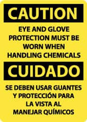 NMC - "Caution - Eye and Glove Protection Must Be Worn When Handling Chemicals", 14" Long x 10" Wide, Rigid Plastic Safety Sign - Rectangle, 0.05" Thick, Use for Accident Prevention - Benchmark Tooling