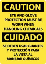 NMC - "Caution - Eye and Glove Protection Must Be Worn When Handling Chemicals", 14" Long x 10" Wide, Aluminum Safety Sign - Rectangle, 0.04" Thick, Use for Accident Prevention - Benchmark Tooling
