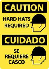 NMC - "Caution - Hard Hats Required", 14" Long x 10" Wide, Pressure-Sensitive Vinyl Safety Sign - Rectangle, 0.004" Thick, Use for Accident Prevention - Benchmark Tooling