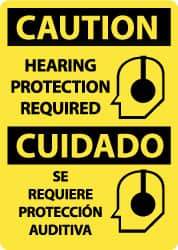 NMC - "Caution - Hearing Protection Required", 14" Long x 10" Wide, Pressure-Sensitive Vinyl Safety Sign - Rectangle, 0.004" Thick, Use for Accident Prevention - Benchmark Tooling