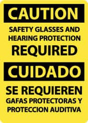 NMC - "Caution - Safety Glasses and Hearing Protection Required", 14" Long x 10" Wide, Rigid Plastic Safety Sign - Rectangle, 0.05" Thick, Use for Accident Prevention - Benchmark Tooling