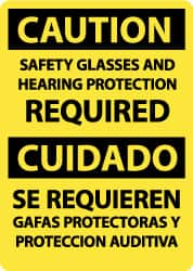 NMC - "Caution - Safety Glasses and Hearing Protection Required", 14" Long x 10" Wide, Aluminum Safety Sign - Rectangle, 0.04" Thick, Use for Accident Prevention - Benchmark Tooling