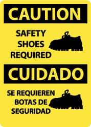 NMC - "Caution - Safety Shoes Required", 14" Long x 10" Wide, Pressure-Sensitive Vinyl Safety Sign - Rectangle, 0.004" Thick, Use for Accident Prevention - Benchmark Tooling