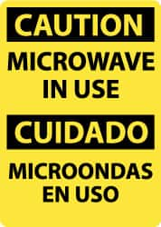 NMC - "Caution - Microwave in Use", 14" Long x 10" Wide, Pressure-Sensitive Vinyl Safety Sign - Rectangle, 0.004" Thick, Use for Accident Prevention - Benchmark Tooling