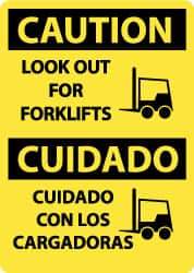 NMC - "Caution - Look Out for Forklifts", 14" Long x 10" Wide, Rigid Plastic Safety Sign - Rectangle, 0.05" Thick, Use for Accident Prevention - Benchmark Tooling