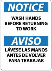 NMC - "Notice - Wash Hands Before Returning to Work", 14" Long x 10" Wide, Aluminum Safety Sign - Rectangle, 0.04" Thick, Use for Restroom, Janitorial & Housekeeping - Benchmark Tooling