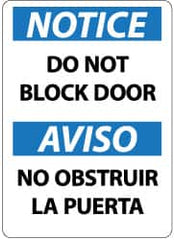 NMC - "Notice - Do Not Block Door", 14" Long x 10" Wide, Pressure-Sensitive Vinyl Safety Sign - Rectangle, 0.004" Thick, Use for Accident Prevention - Benchmark Tooling