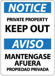 NMC - "Notice - Private Property - Keep Out", 14" Long x 10" Wide, Pressure-Sensitive Vinyl Safety Sign - Rectangle, 0.004" Thick, Use for Security & Admittance - Benchmark Tooling