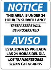 NMC - "Notice - This Area Is under 24 Hour TV Surveillance - Trespassers Will Be Prosecuted", 14" Long x 10" Wide, Pressure-Sensitive Vinyl Safety Sign - Rectangle, 0.004" Thick, Use for Security & Admittance - Benchmark Tooling