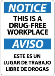 NMC - "Notice - This Is a Drug-Free Workplace", 14" Long x 10" Wide, Rigid Plastic Safety Sign - Rectangle, 0.05" Thick, Use for Security & Admittance - Benchmark Tooling