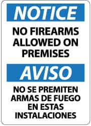 NMC - "Notice - No Firearms Allowed on Premises", 14" Long x 10" Wide, Pressure-Sensitive Vinyl Safety Sign - Rectangle, 0.004" Thick, Use for Accident Prevention - Benchmark Tooling