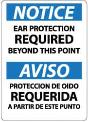 NMC - "Notice - Ear Protection Required Beyond This Point", 14" Long x 10" Wide, Pressure-Sensitive Vinyl Safety Sign - Rectangle, 0.004" Thick, Use for Accident Prevention - Benchmark Tooling