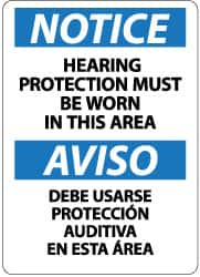 NMC - "Notice - Hearing Protection Must Be Worn in This Area", 14" Long x 10" Wide, Pressure-Sensitive Vinyl Safety Sign - Rectangle, 0.004" Thick, Use for Accident Prevention - Benchmark Tooling