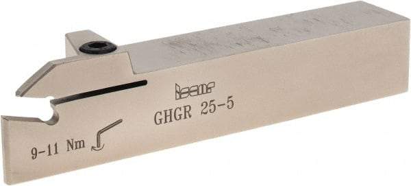 Iscar - External Thread, 5mm Min Groove Width, 140mm OAL, Right Hand Indexable Grooving Cutoff Toolholder - 25mm Shank Height x 25mm Shank Width, GI../TIP Insert Style, GHG Toolholder Style, Series Cut Grip - Benchmark Tooling