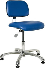 Bevco - 17 to 22" High Adjustable Height Swivel Stool - 25" Wide x 25" Deep, Vinyl Seat, Blue - Benchmark Tooling