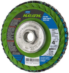 Norton - 80 Grit, 4-1/2" Disc Diam, 5/8-11 Center Hole, Type 27 Ceramic Alumina Flap Disc - 13,300 Max RPM, Polyester Backing, Arbor Attaching System, Coated - Benchmark Tooling