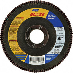 Norton - 80 Grit, 4-1/2" Disc Diam, 7/8" Center Hole, Type 27 Ceramic Alumina Flap Disc - 13,000 Max RPM, Cloth Backing, Arbor Attaching System, Coated - Benchmark Tooling