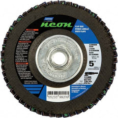 Norton - 60 Grit, 5" Disc Diam, 5/8-11 Center Hole, Type 27 Ceramic Alumina Flap Disc - 12,000 Max RPM, Polyester Backing, Arbor Attaching System, Coated - Benchmark Tooling