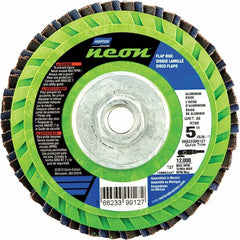 Norton - 60 Grit, 5" Disc Diam, 5/8-11 Center Hole, Type 27 Ceramic Alumina Flap Disc - 12,000 Max RPM, Polyester Backing, Arbor Attaching System, Coated - Benchmark Tooling
