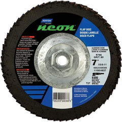 Norton - 80 Grit, 7" Disc Diam, 5/8-11 Center Hole, Type 27 Ceramic Alumina Flap Disc - 8,600 Max RPM, Polyester Backing, Arbor Attaching System, Coated - Benchmark Tooling