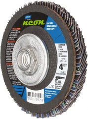 Norton - 40 Grit, 4-1/2" Disc Diam, 5/8-11 Center Hole, Type 27 Ceramic Alumina Flap Disc - 13,300 Max RPM, Polyester Backing, Arbor Attaching System, Coated - Benchmark Tooling