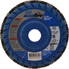 Norton - 80 Grit, 5" Disc Diam, 7/8" Center Hole, Type 27 Zirconia Alumina Flap Disc - 12,000 Max RPM, Cloth Backing, Arbor Attaching System, Coated - Benchmark Tooling