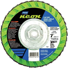 Norton - 80 Grit, 7" Disc Diam, 5/8-11 Center Hole, Type 27 Ceramic Alumina Flap Disc - 8,600 Max RPM, Polyester Backing, Arbor Attaching System, Coated - Benchmark Tooling