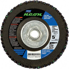Norton - 80 Grit, 5" Disc Diam, 5/8-11 Center Hole, Type 27 Ceramic Alumina Flap Disc - 12,000 Max RPM, Polyester Backing, Arbor Attaching System, Coated - Benchmark Tooling