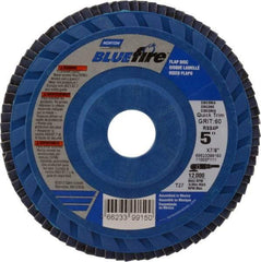 Norton - 60 Grit, 5" Disc Diam, 7/8" Center Hole, Type 27 Zirconia Alumina Flap Disc - 12,000 Max RPM, Cloth Backing, Arbor Attaching System, Coated - Benchmark Tooling